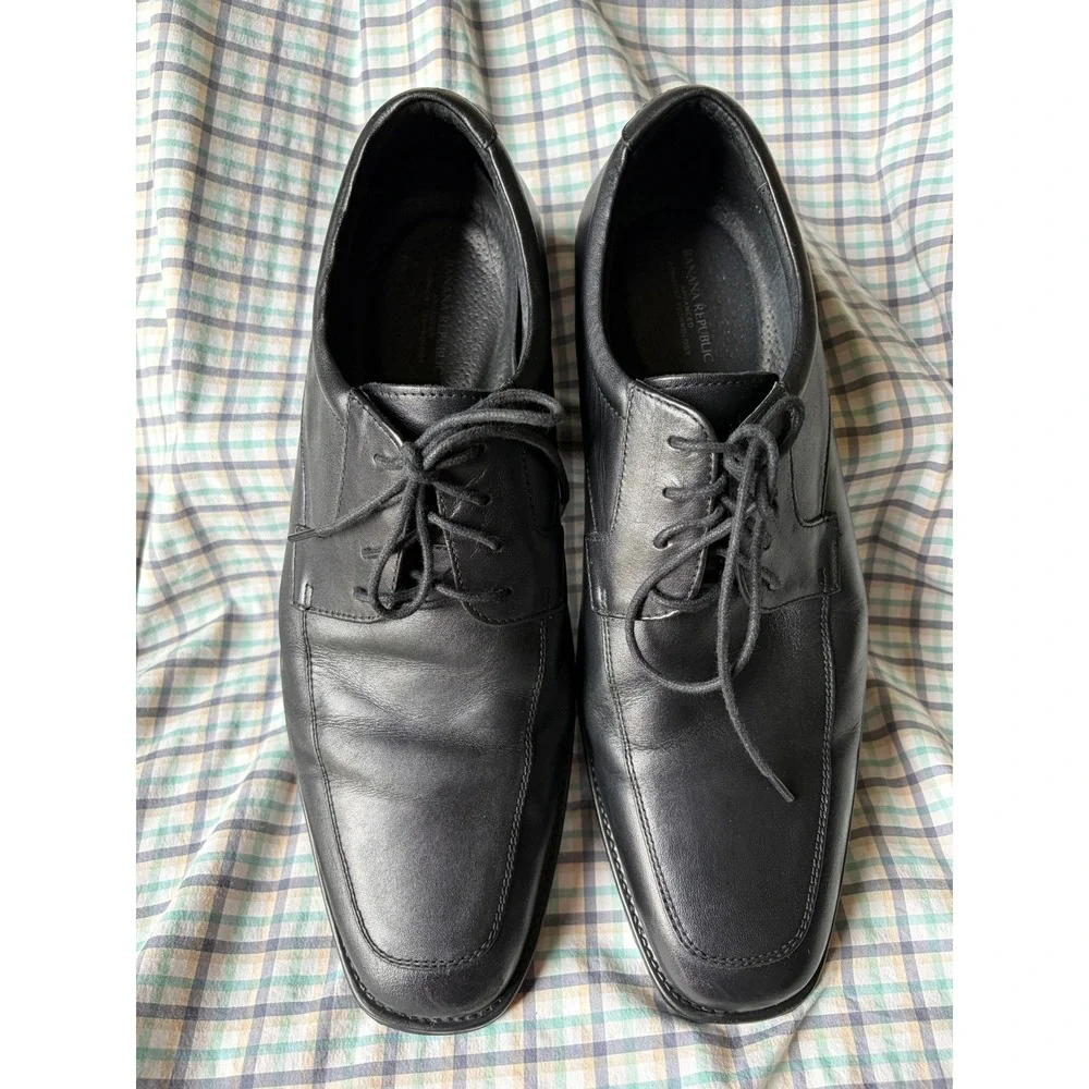 Banana Republic Mens Black Leather Bicycle Toe Dress Shoes Advanced Comfort 10M